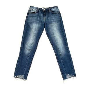 Kancan Mid-Rise Raw Hem Ankle Skinny Jeans Women's 26 Blue Stretch Medium Wash